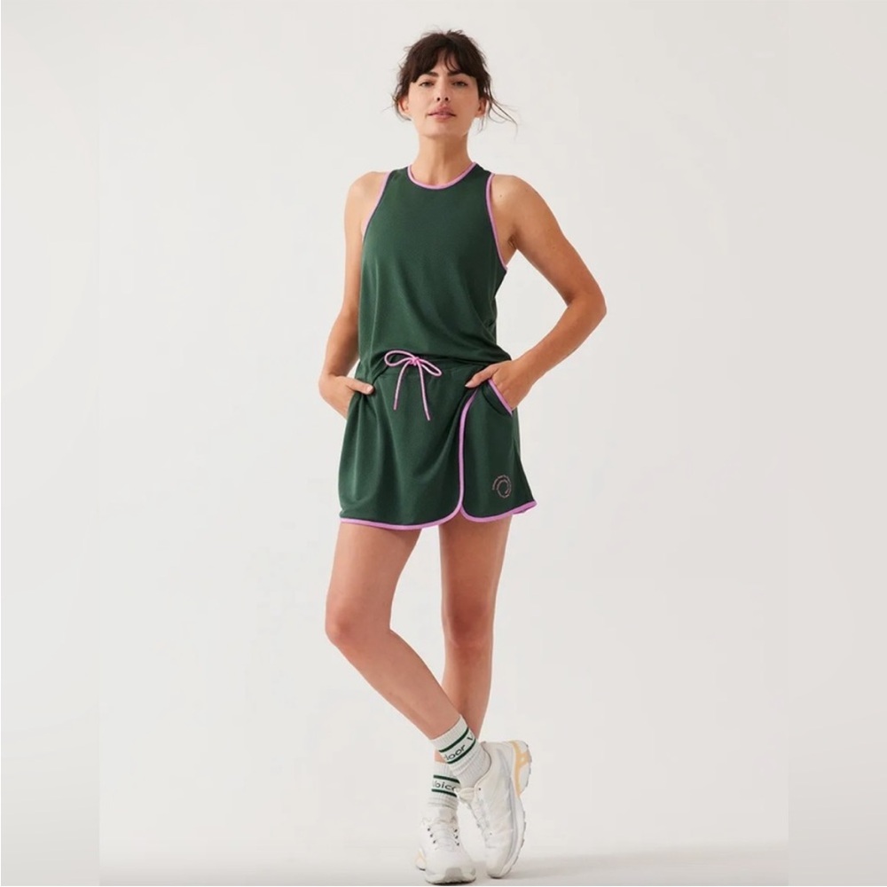 Outdoor Voices Forest Green Set Athletic Shorts and Skort with Pink Trim